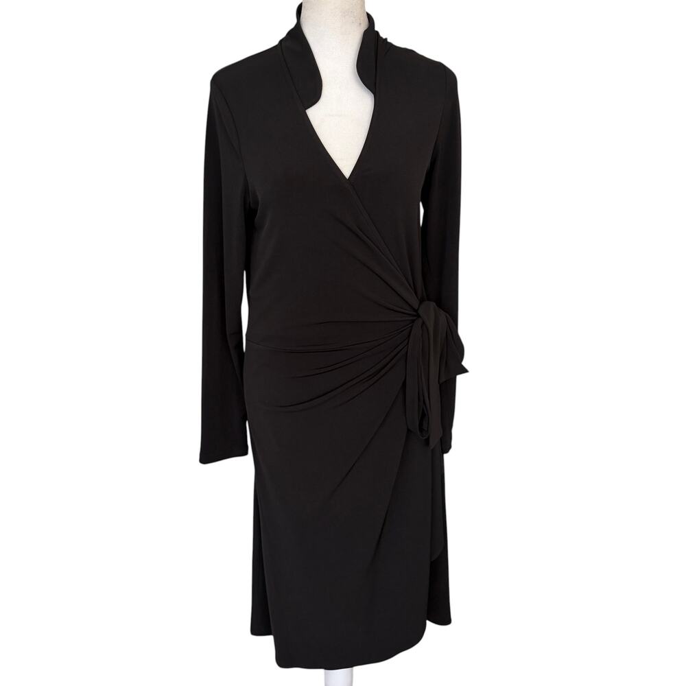 Leota Black Classic Long Sleeve Wrap Dress Womens Size Medium